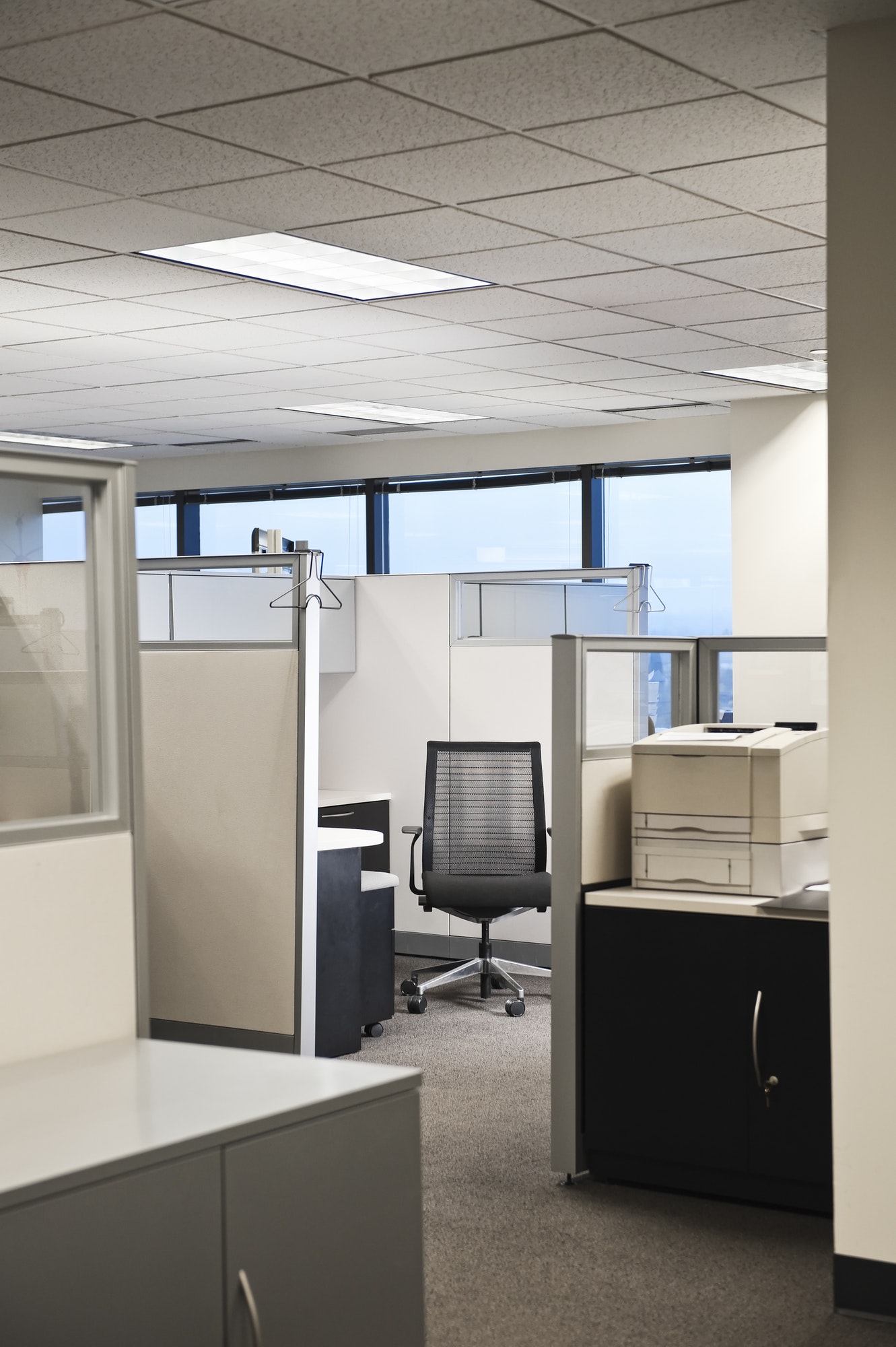 Interior of cubicle offices .