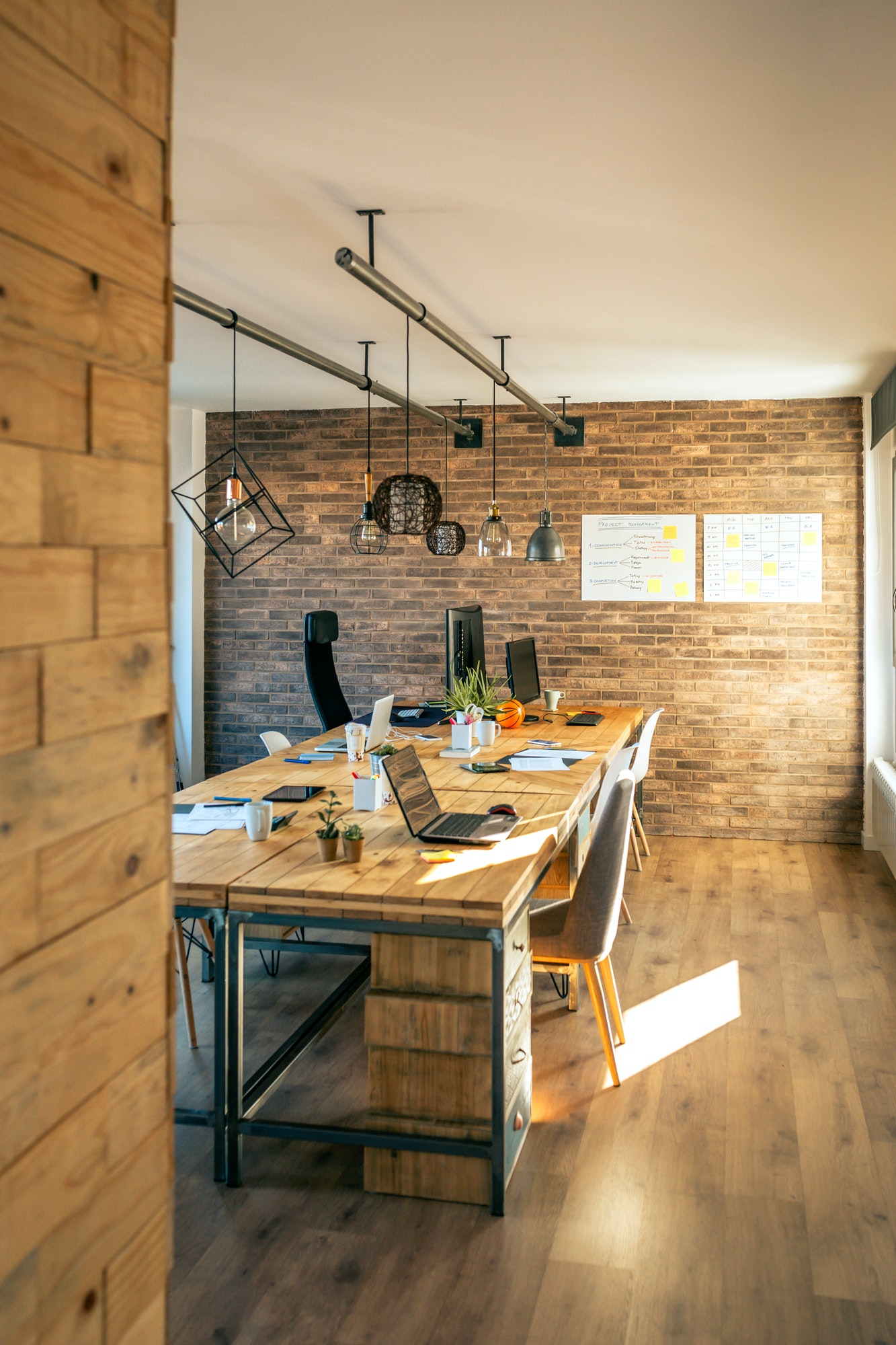 Interior of industrial style coworking office